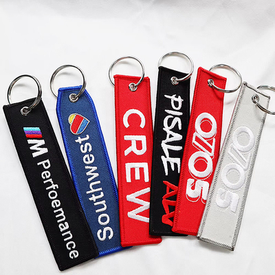 Logo personnalisé Jet Tags Tissu Broderie Imprimée Chaîne de clés Léger Broderie