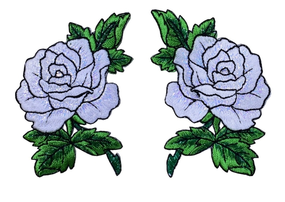 Support blanc de Rose Flower Embroidered Patches Velcro pour l'habillement