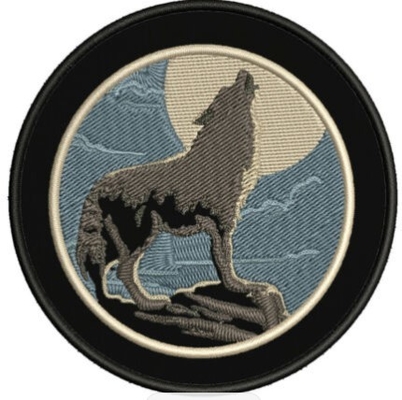 Frontière de coupe de la chaleur de fond de sergé d'Applique de Wolf Howling Moon Embroidered Patch