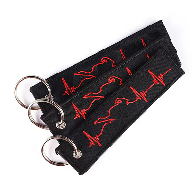 Chaîne à clefs brodée en Twill noir Chaîne à clefs brodée en étiquette de bagages en tissu