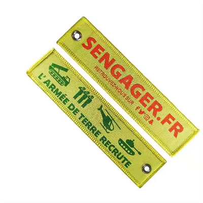 Chaîne de clés en tissu tissé de mode patch blanc double face brodée Jet Tag porte-clés brodée sur mesure