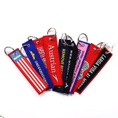 Logo personnalisé léger Jet Tags Tissu Imprimé Clés brodées Rings Broderie Chaîne de clés