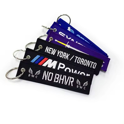 Logo personnalisé Jet Tags Tissu Broderie Imprimée Chaîne de clés Léger Broderie