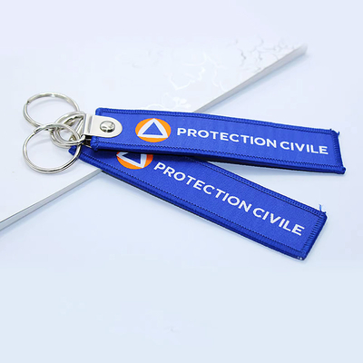 Conception de logo personnalisé porte-clés bague chaîne de tissu étiquette porte-clés tissé personnalisé