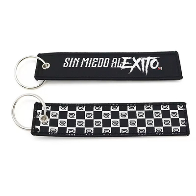 Logo personnalisé cadeau promotionnel porte-clés en tissu tissé à double face bordure porte-clés de vol
