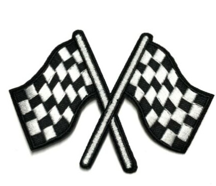 Les drapeaux de emballage à carreaux ont brodé le fer de correction/Coudre-sur l'emblème de cycliste d'Applique